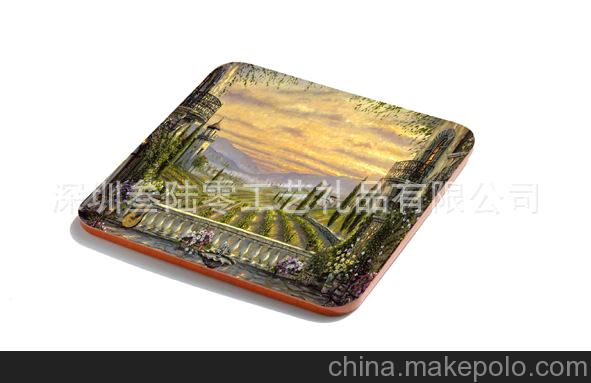 工廠定做 風景圖案灰板紙禮品杯墊 軟木杯墊 MDF杯墊禮品